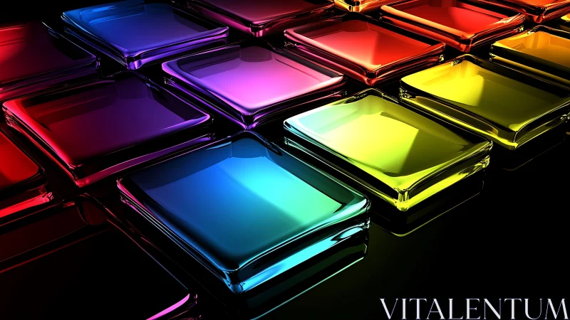 Chromatic glass tiles form a luminous 3D gradient surface