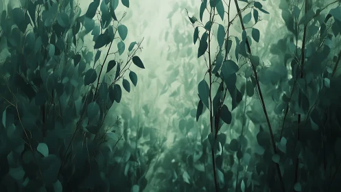 Dense green foliage with soft diffused background light.
