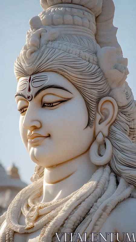 Marble Shiva statue close-up with serene divine expression.