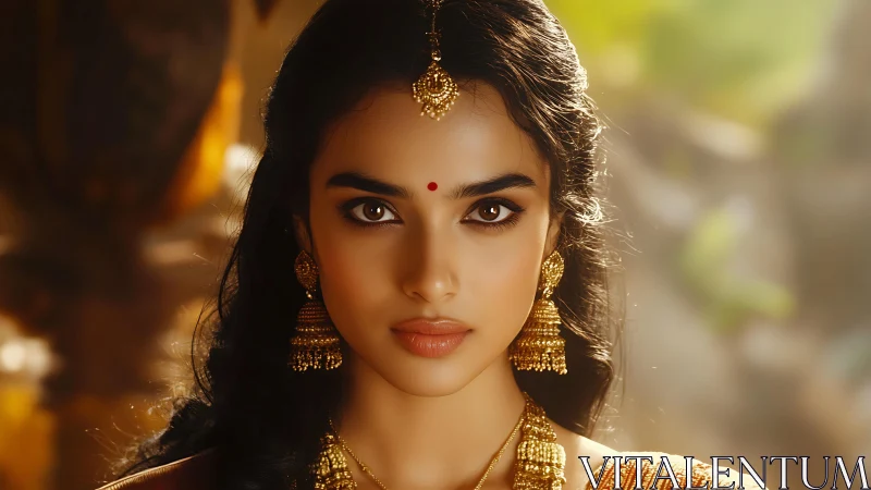Close portrait of woman in traditional gold jewelry.