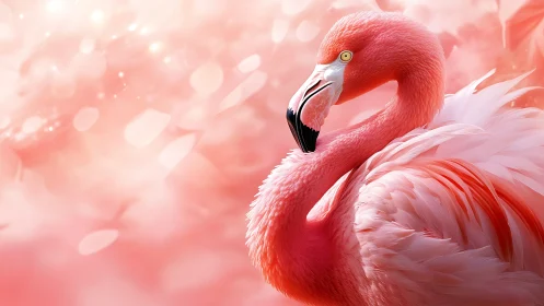 Flamingo portrait rendered against defocused monochrome backdrop
