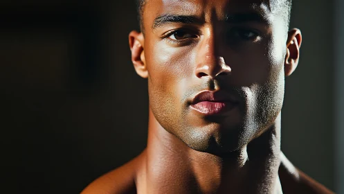 Intense male portrait in high-contrast cinematic lighting.