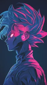Neon stormhair hero listens to the future hum and glows