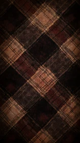 Burnt umber tartan grid woven in moody diagonal shadows.
