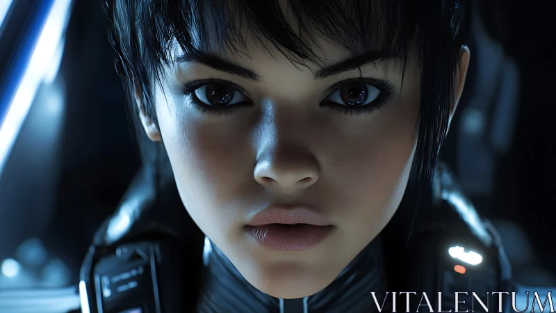 Young star pilot gazes ahead in calm futuristic glow.