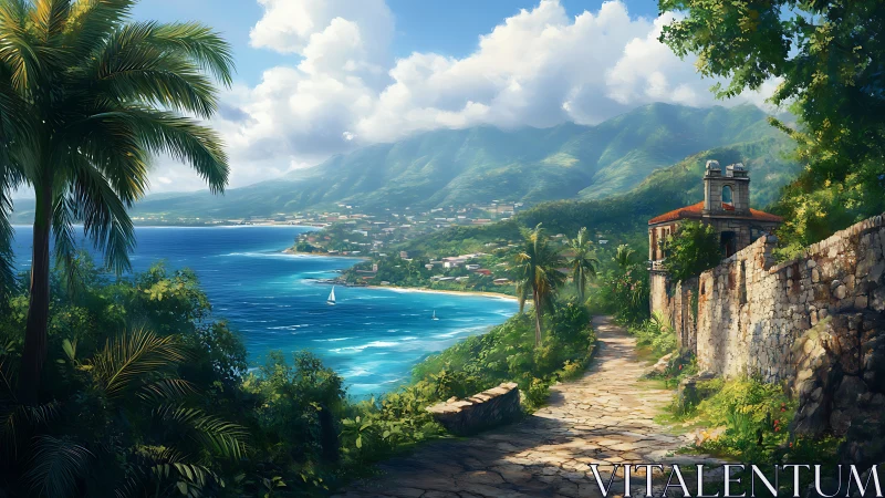 Tropical Gateway: Ancient Ruins Embrace Cerulean Paradise.