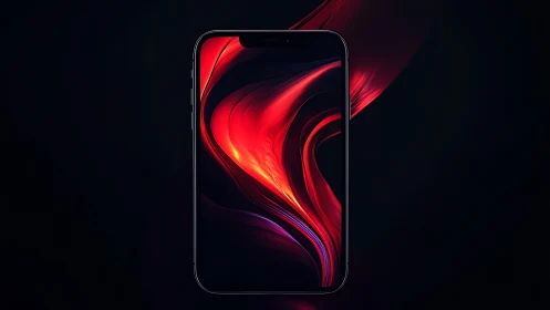 Red and Gold Fluid Abstract Wallpaper on Smartphone Display.