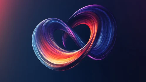 Infinity ribbons whirl in neon gradients over silent midnight