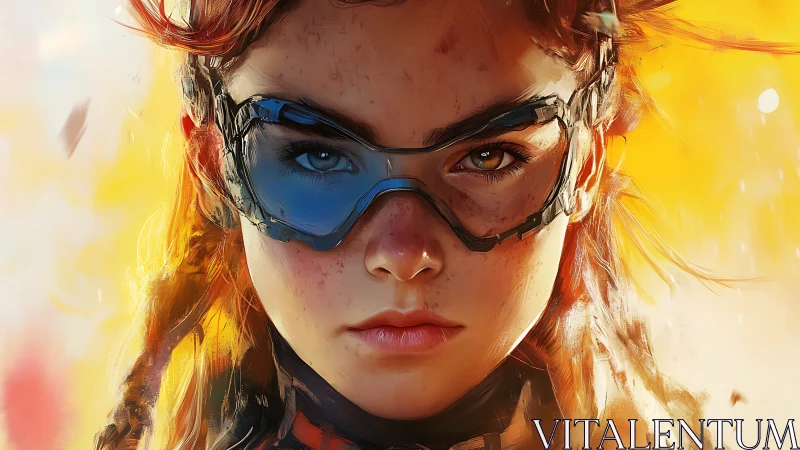 Fierce young trailblazer in glowing sci fi adventure light.