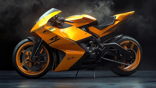 Sleek orange superbike stands ready in dramatic studio light