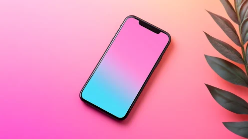 Vibrant gradient smartphone rests against rose backdrop with botanical flair