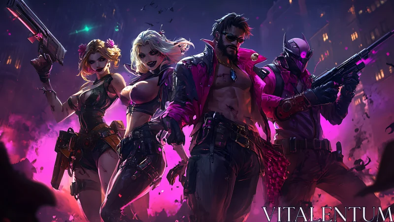 Neon outlaw squad stalking the night with fierce style.