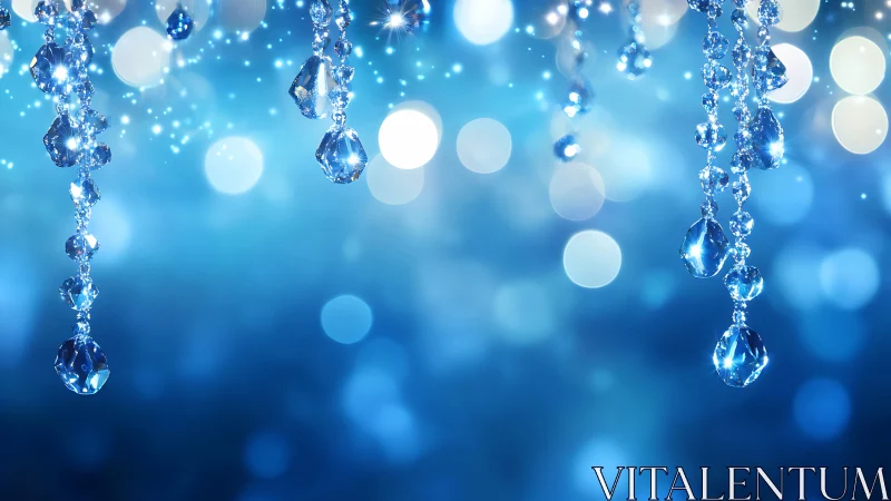 Crystal blue droplets drifting in a soft wintery glow.