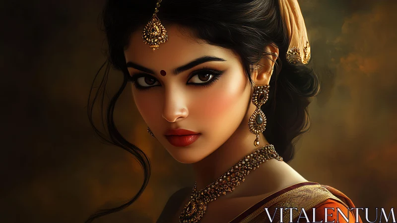 Digital portrait of Indian woman in ornate bridal jewelry