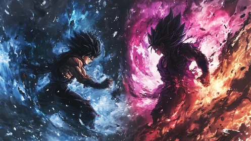 Elemental warriors surge forward in a dramatic cosmic clash