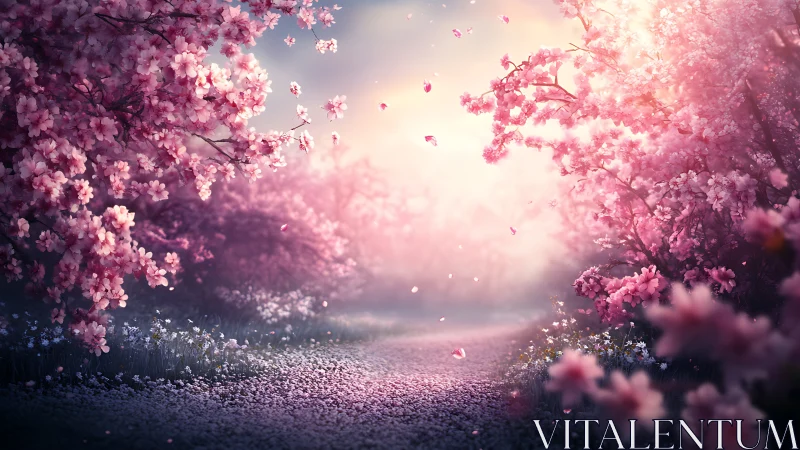 Blossom Reverie: A Path Through Cascading Cherry Dreams.