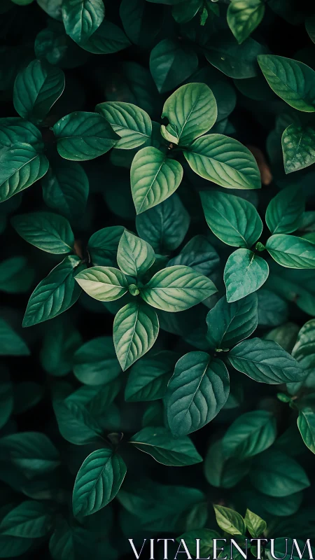 Top-down macro view isolates glossy green foliage with shallow depth
