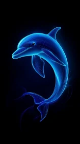 Neon blue dolphin outline forms fluid glowing arc