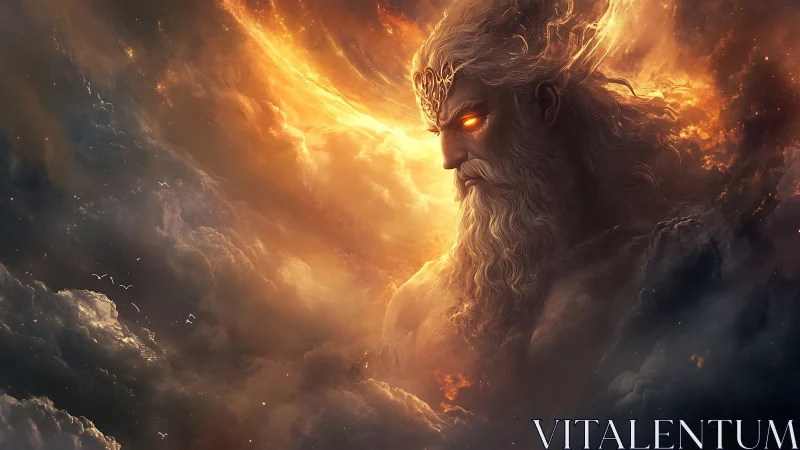 Stormcrowned Titan in Ember Clouds Above Silent Seas.