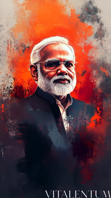 Digitally rendered elder statesman against turbulent chroma field.