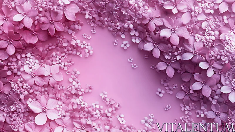 Pink gradient background framed by dense 3D floral clusters