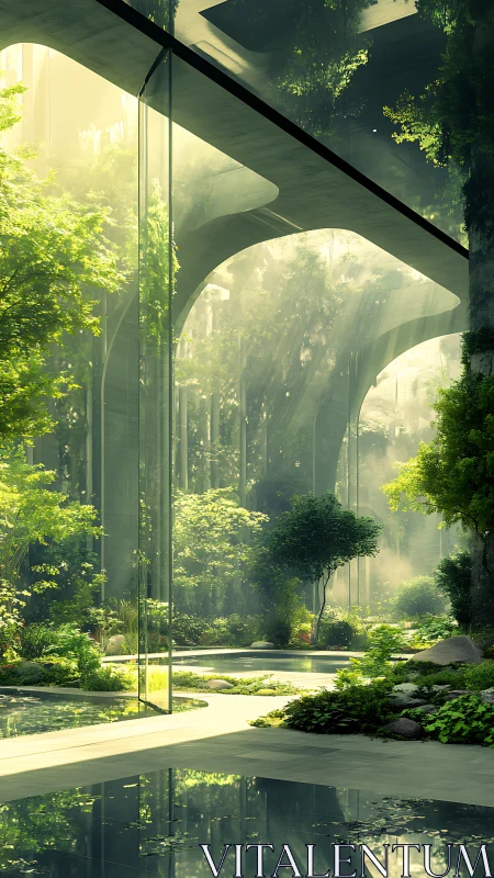 Misty Cathedral Archway Through Verdant Forest.