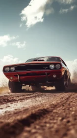Low-angle muscle car drift with dynamic depth-of-field rendering.