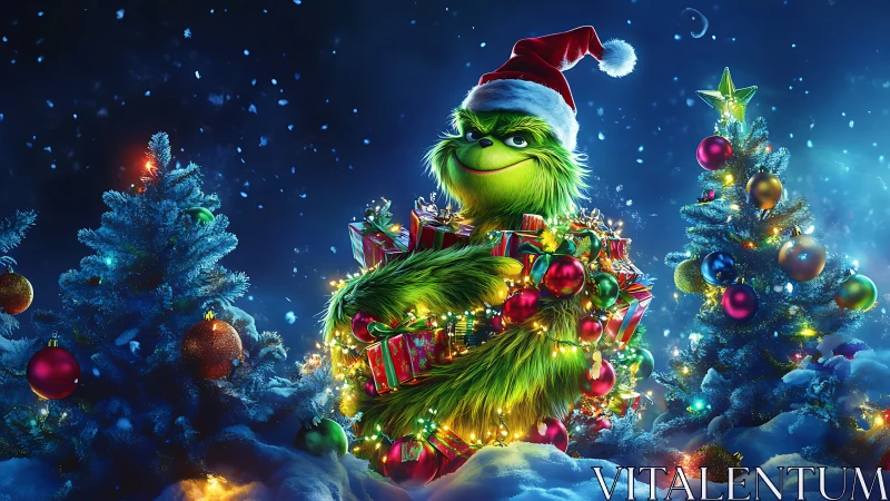 Vibrant 3D holiday character framed by luminous gift cluster.