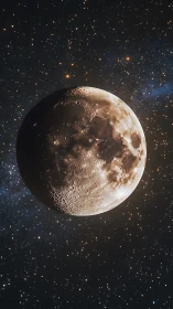 Gentle moonrise resting amid a glittering starry sky.