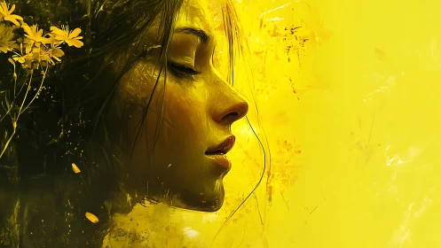 Golden reverie profile in luminous abstract bloomscape.