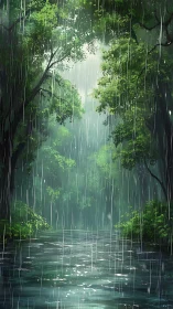 Rainstorm Through Forest Canopy with Atmospheric Light.