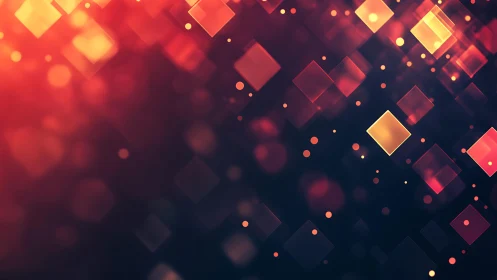 Glowing Geometric Squares Abstract Digital Art with Warm Colors.