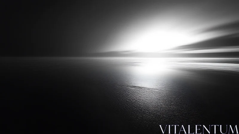 Gentle monochrome sunrise glowing over a calm open sea.