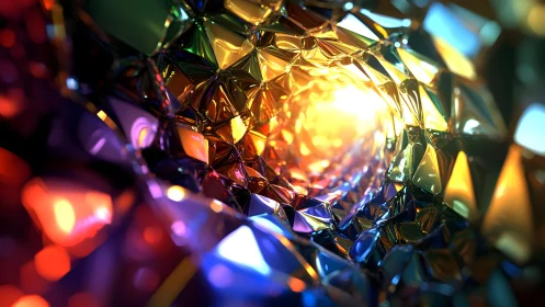 Vivid Abstract Tunnel of Faceted Glass with Radiant Light Core.