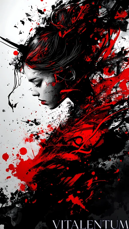 Crimson thoughts unravel in an inkstorm of silent defiance.