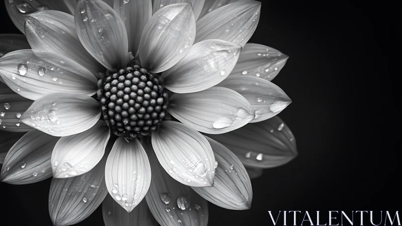 Dahlia Flower with Dew Drops in Black and White