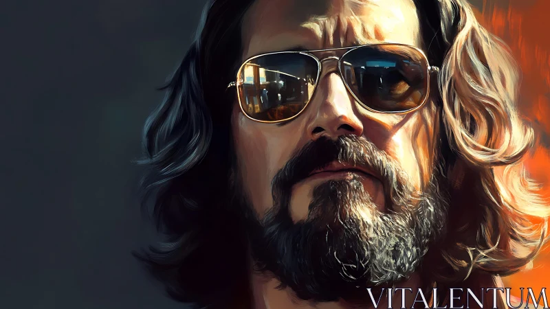 Bearded man with sunglasses in close digital portrait.
