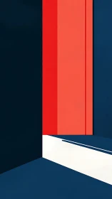 Geometric doorway of bold red and blue planes in sunlight.