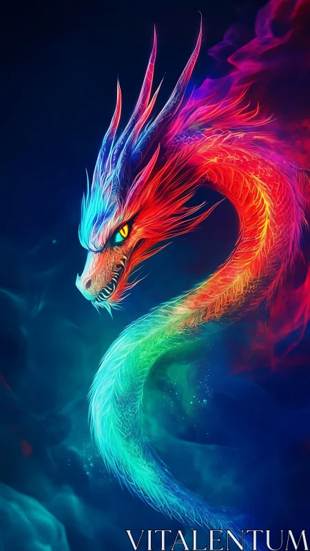 Chromatic dragon coils through neon cosmic smoke. Period.
