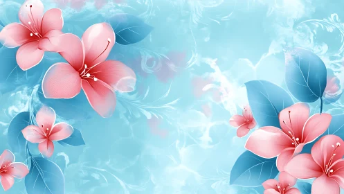 Delicate Pink Blossoms Dance Across a Dreamy Blue Canvas.