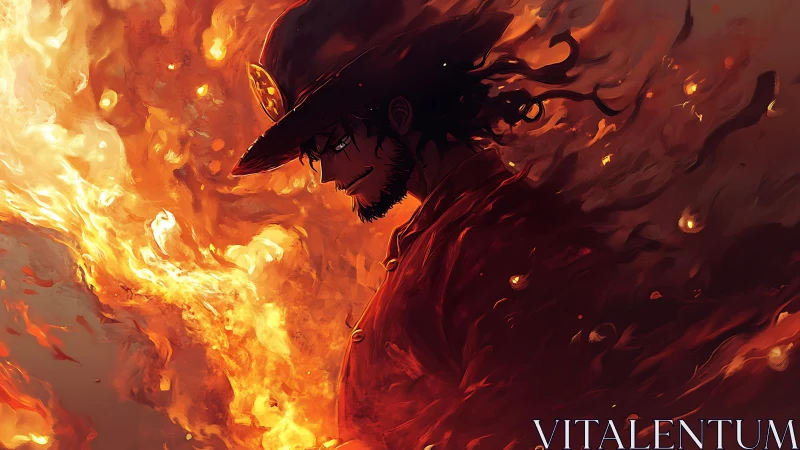 Inferno Silhouette: Demonic Figure Engulfed in Flame.