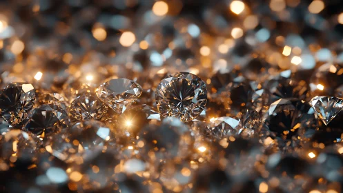 Glistening diamonds resting in a warm golden sparkle glow.