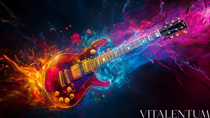 Chromatic electric guitar in explosive fluid light field.