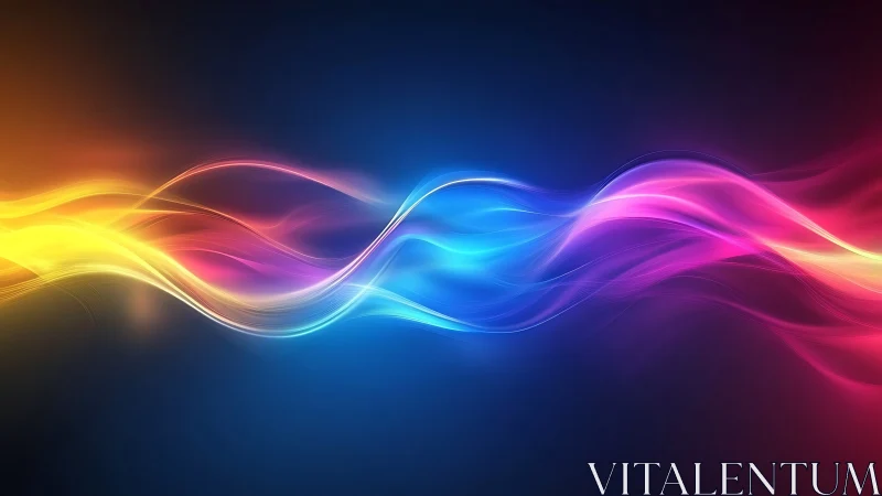 Multicolor light wave bands on dark gradient background.