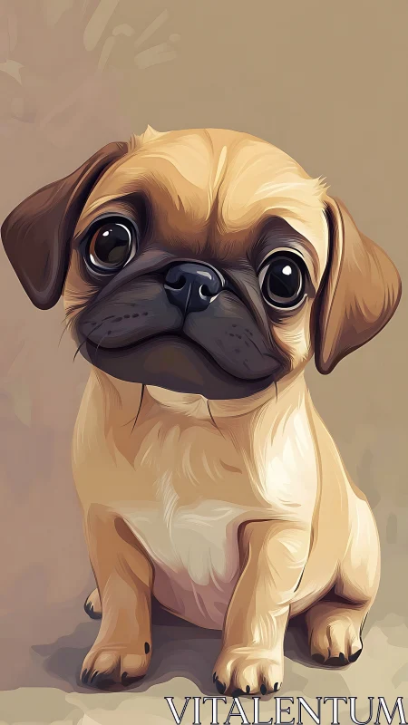 Pug puppy portrait with glossy eyes and warm beige tones.