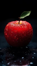 High-contrast macro study of dewy red apple under specular lighting