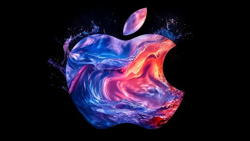 Apple Logo Rendered in Liquid Neon Swirls and Heat