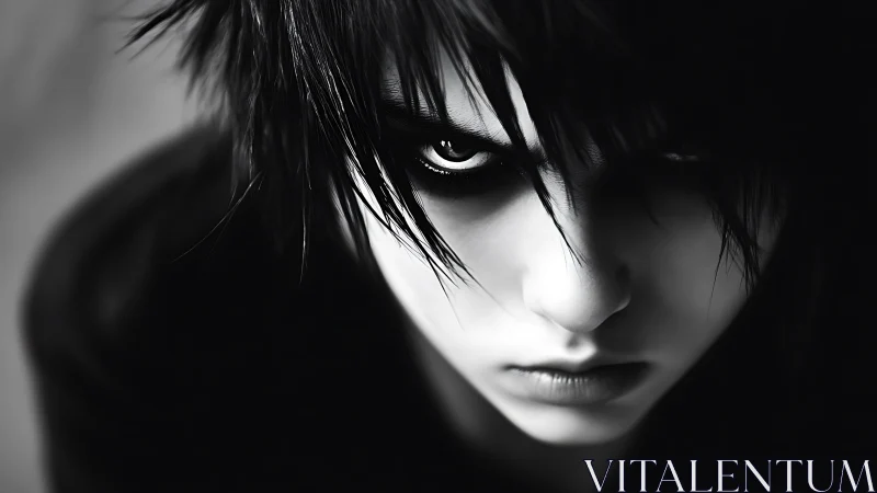 High-contrast monochrome close-up of intense stylized portrait lighting