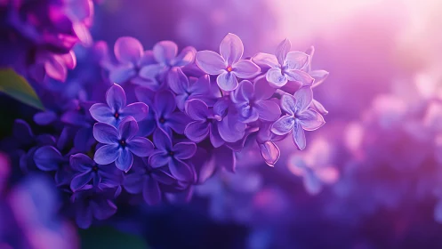 Purple Lilac Flowers in Soft Focus Garden Light.