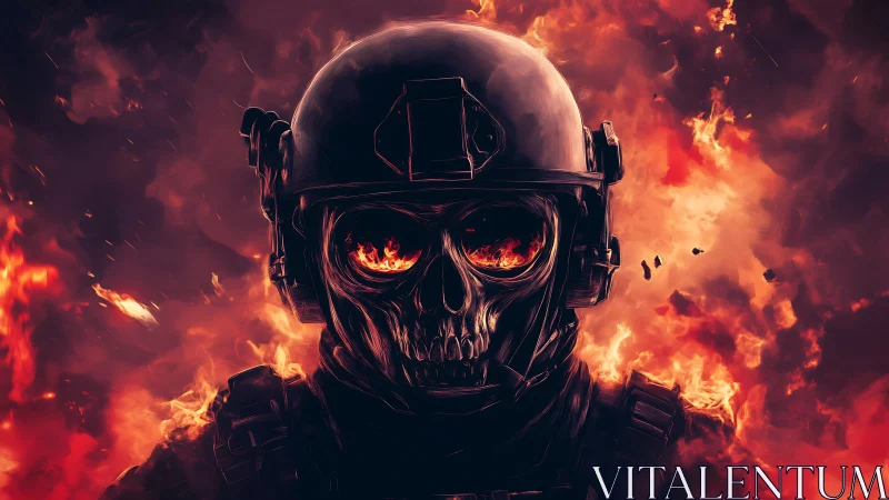 Fireborn warrior with a burning skull gaze in the inferno.